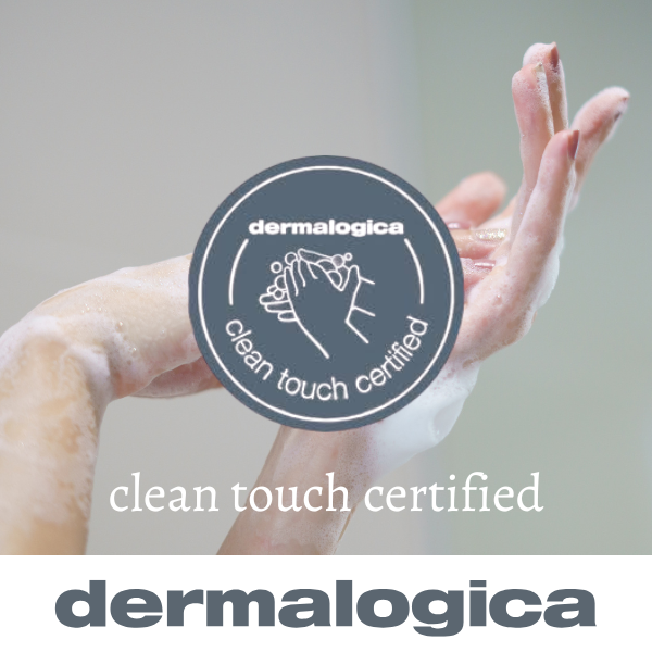 Dermalogica Clean Touch Certified badge over hands being washed</p>
<p>