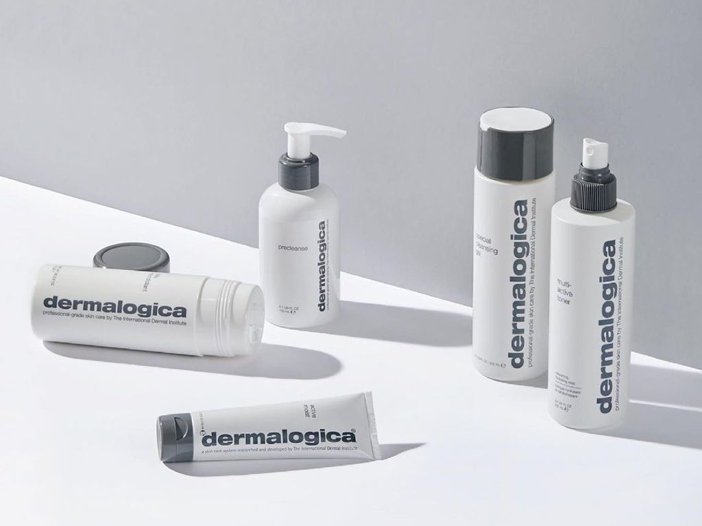 Dermalogica skincare products including cleanser, exfoliant and calming gel